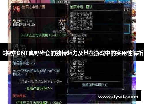 《探索DNF真野猪套的独特魅力及其在游戏中的实用性解析》